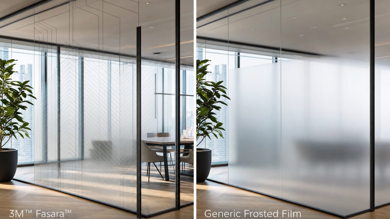 Comparison of 3M Fasara architectural film against generic frosted film