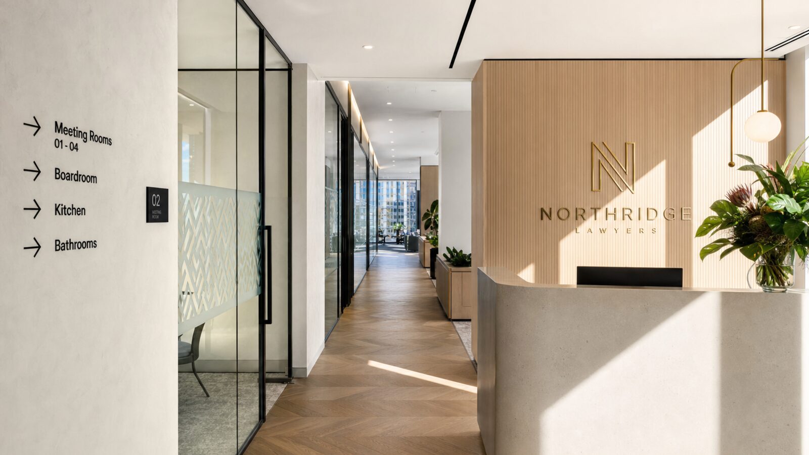 Office fitout with wayfinding, statutory signage and shopfront branding