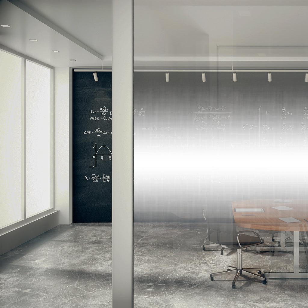 Boardroom glass with a subtle gradient film masking the room from the corridor