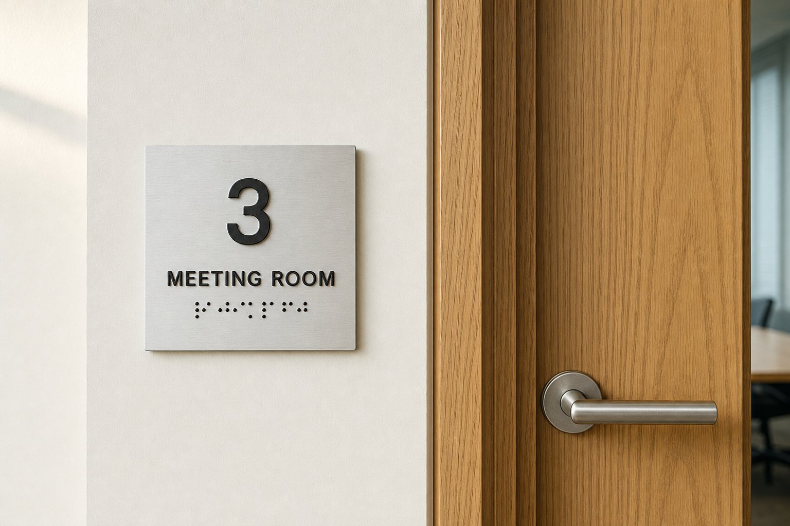 Room identification plate with number and tactile markings