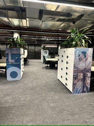 Office storage units wrapped with Brooklyn Bridge photo graphics